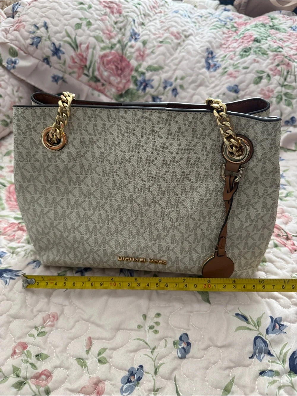 Michael Kors Cream MK Logo Tote with Gold Hardware
